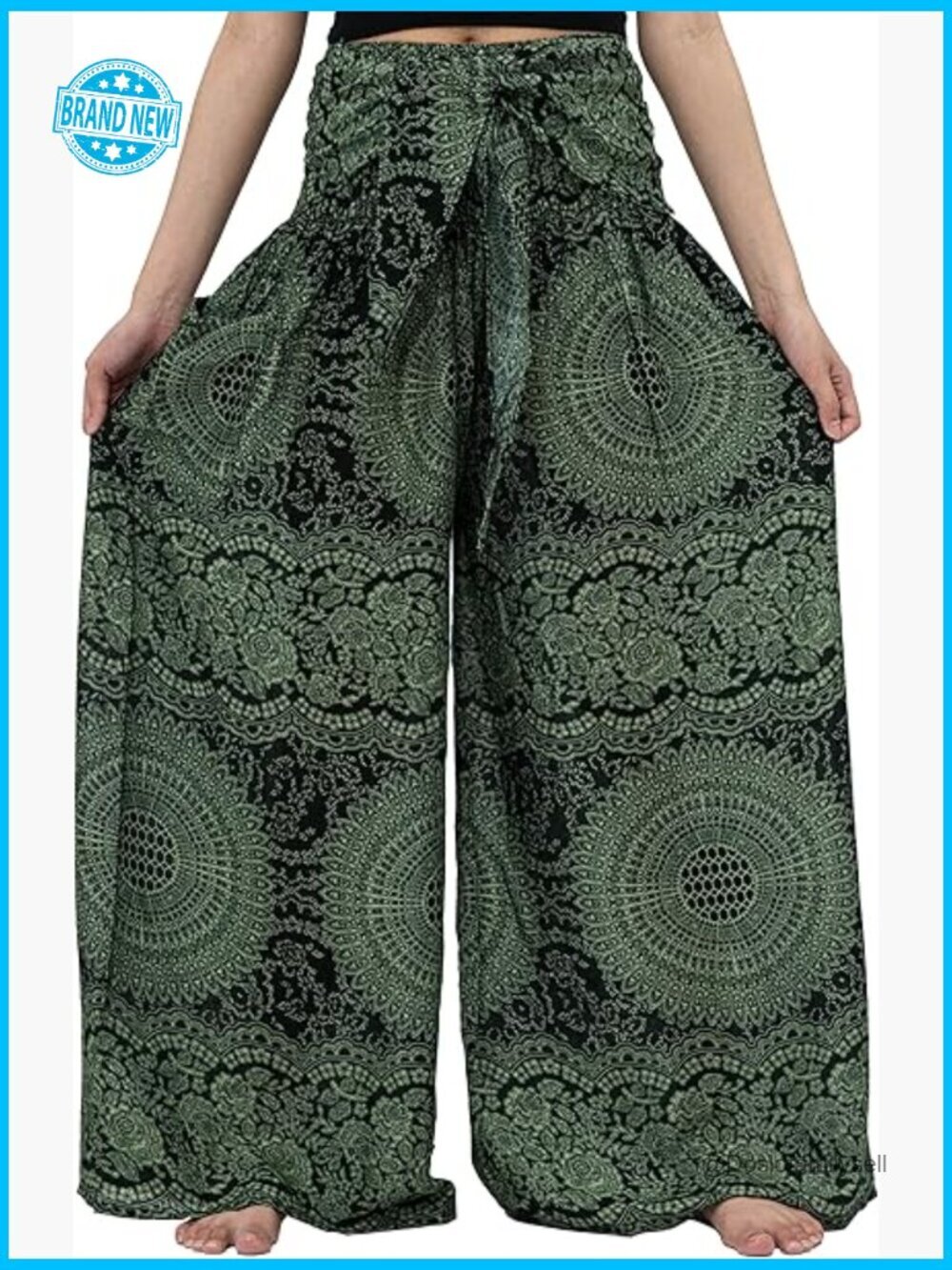 Boho Palazzo Pants Wide Leg Yoga Pants Elastic Waist with Pockets